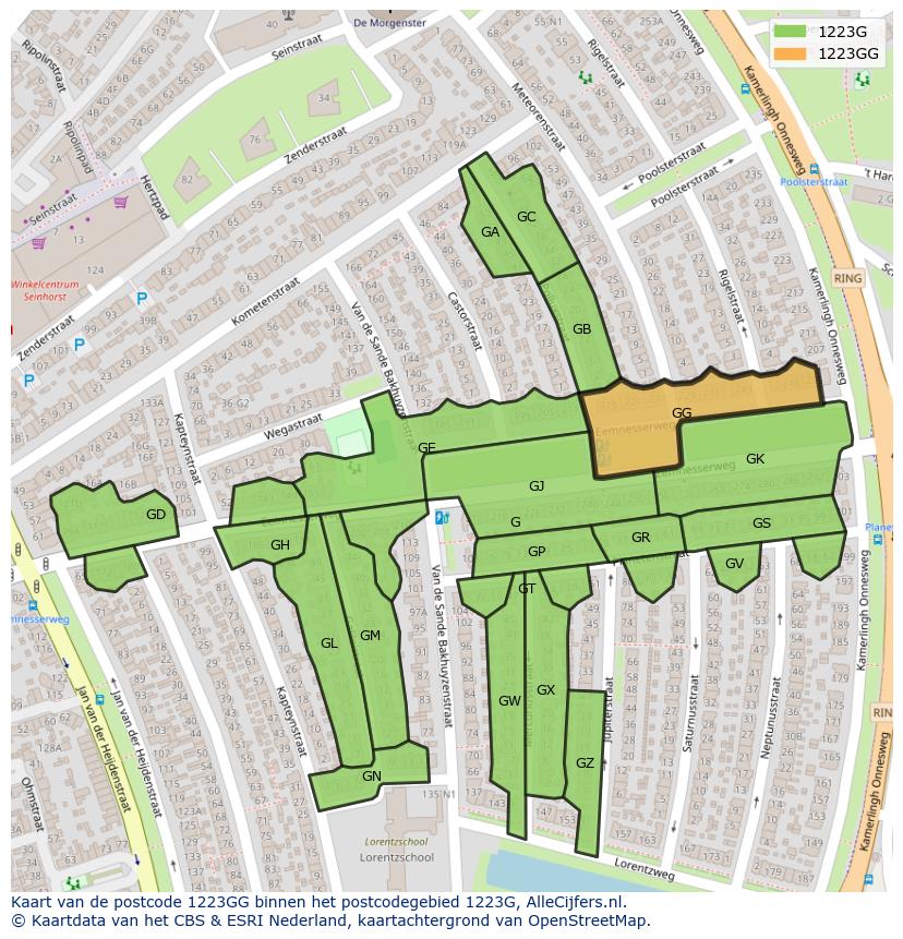 Afbeelding van het postcodegebied 1223 GG op de kaart.