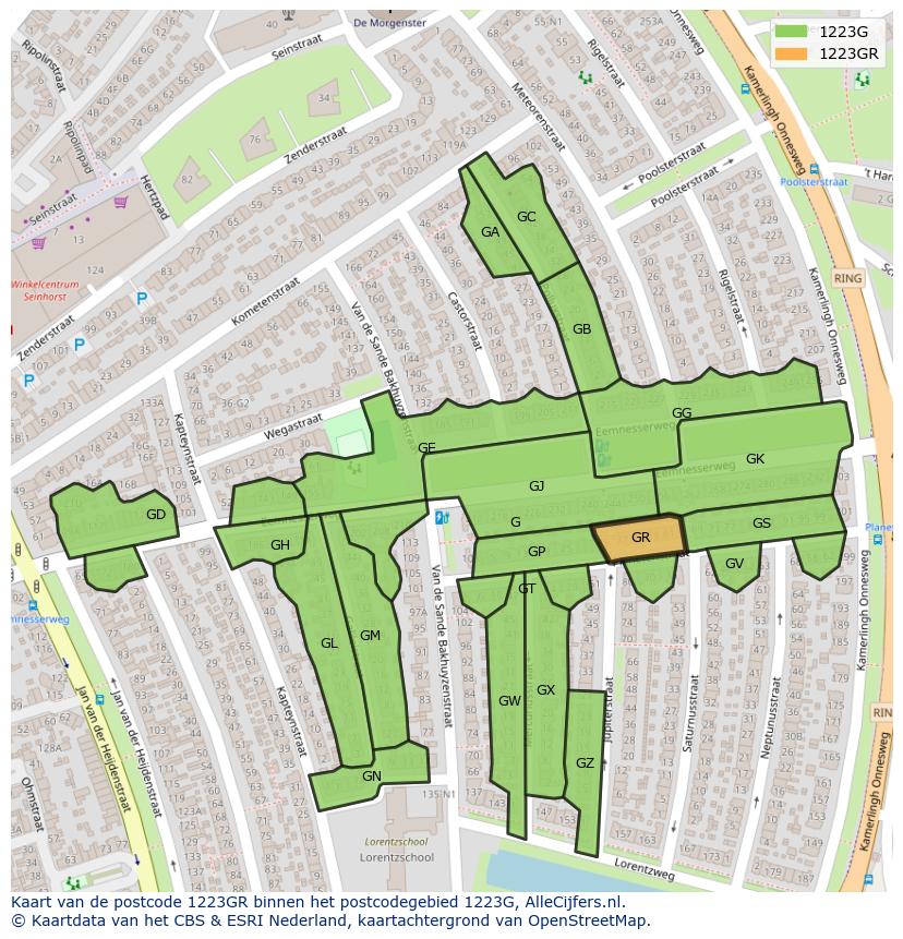 Afbeelding van het postcodegebied 1223 GR op de kaart.