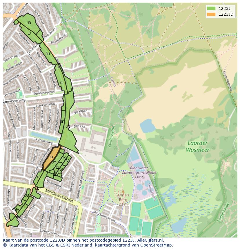 Afbeelding van het postcodegebied 1223 JD op de kaart.