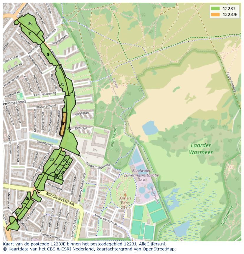 Afbeelding van het postcodegebied 1223 JE op de kaart.