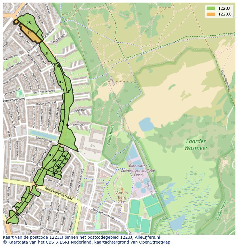 Afbeelding van het postcodegebied 1223 JJ op de kaart.