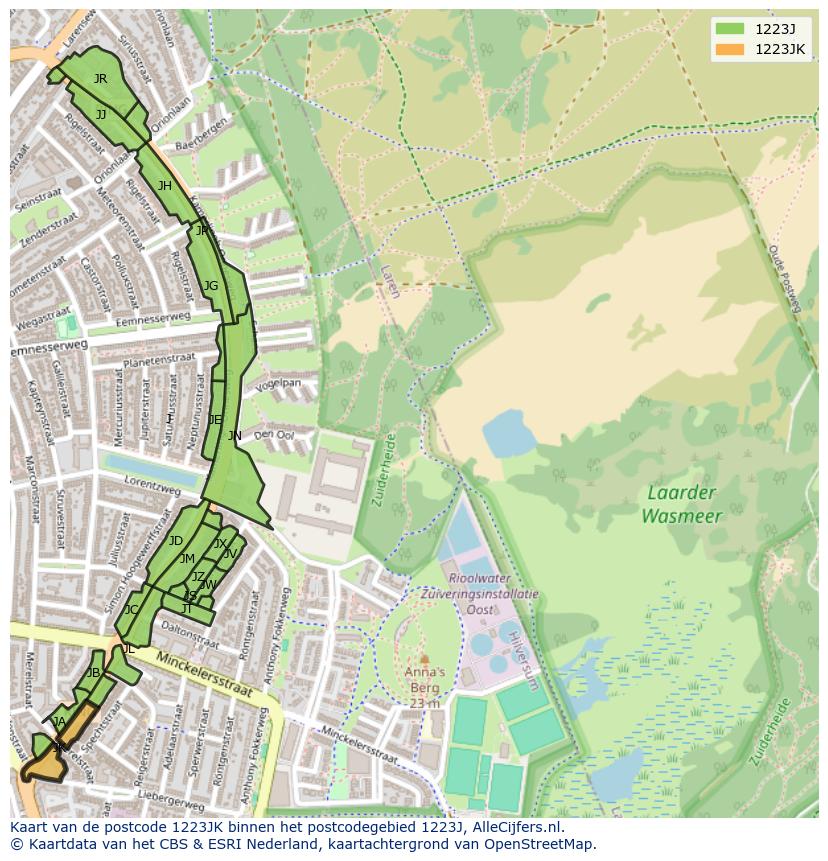 Afbeelding van het postcodegebied 1223 JK op de kaart.