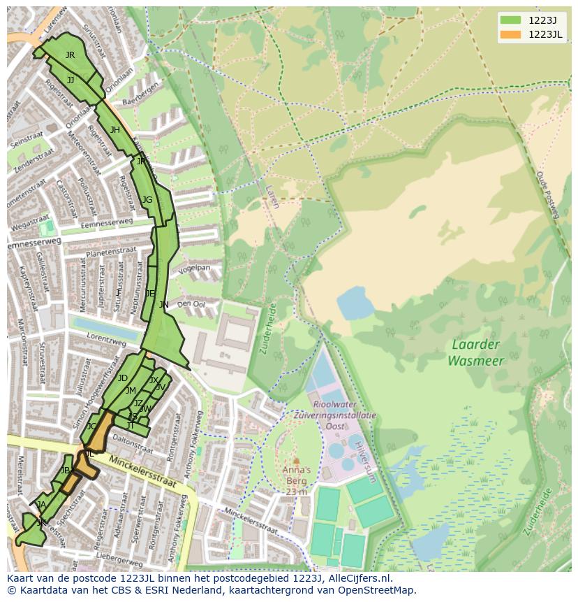 Afbeelding van het postcodegebied 1223 JL op de kaart.