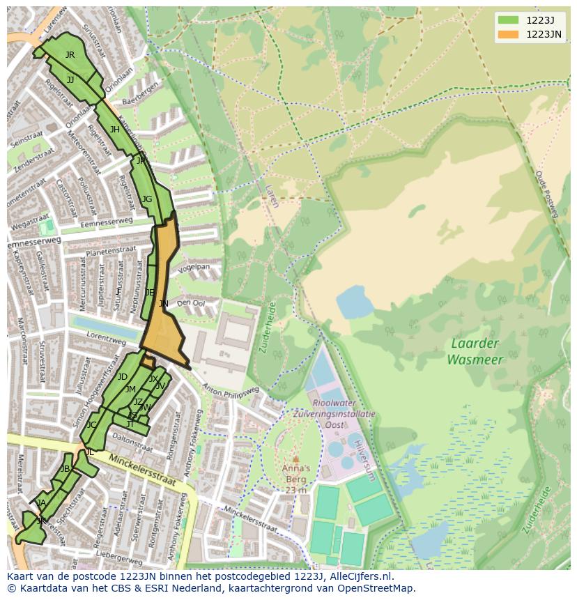 Afbeelding van het postcodegebied 1223 JN op de kaart.