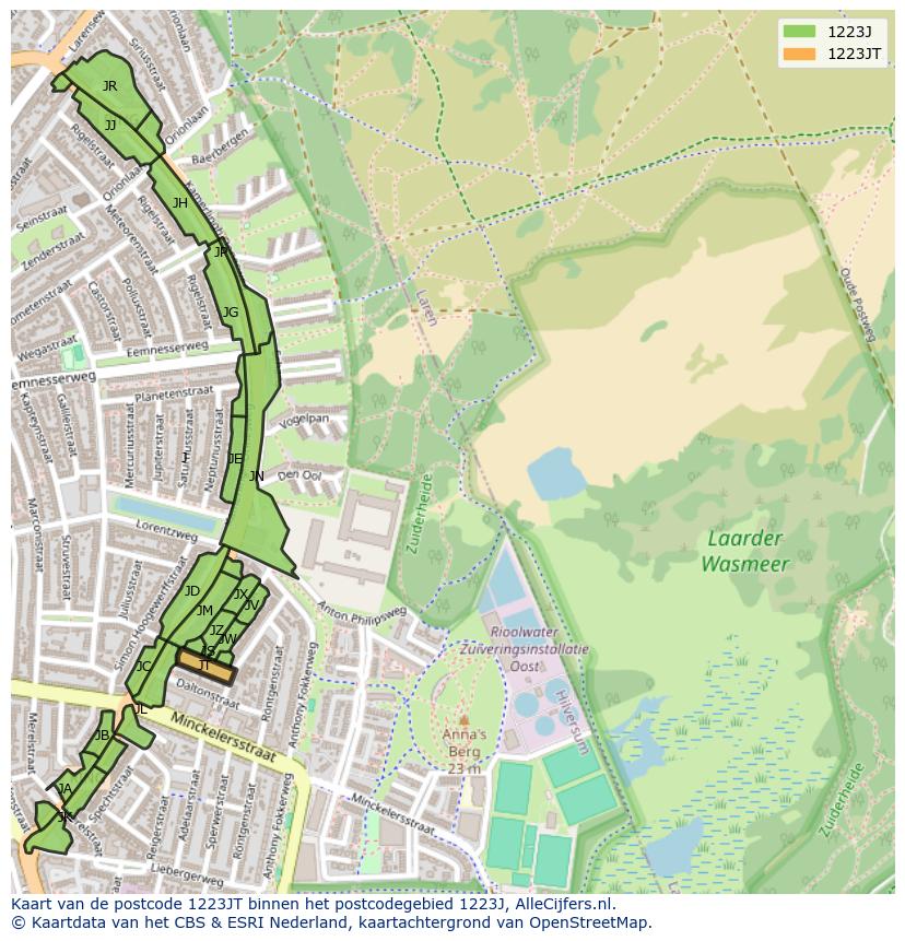 Afbeelding van het postcodegebied 1223 JT op de kaart.