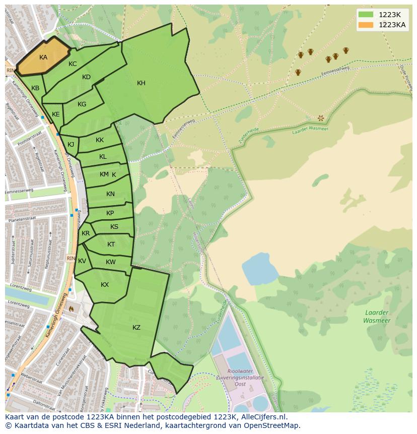Afbeelding van het postcodegebied 1223 KA op de kaart.