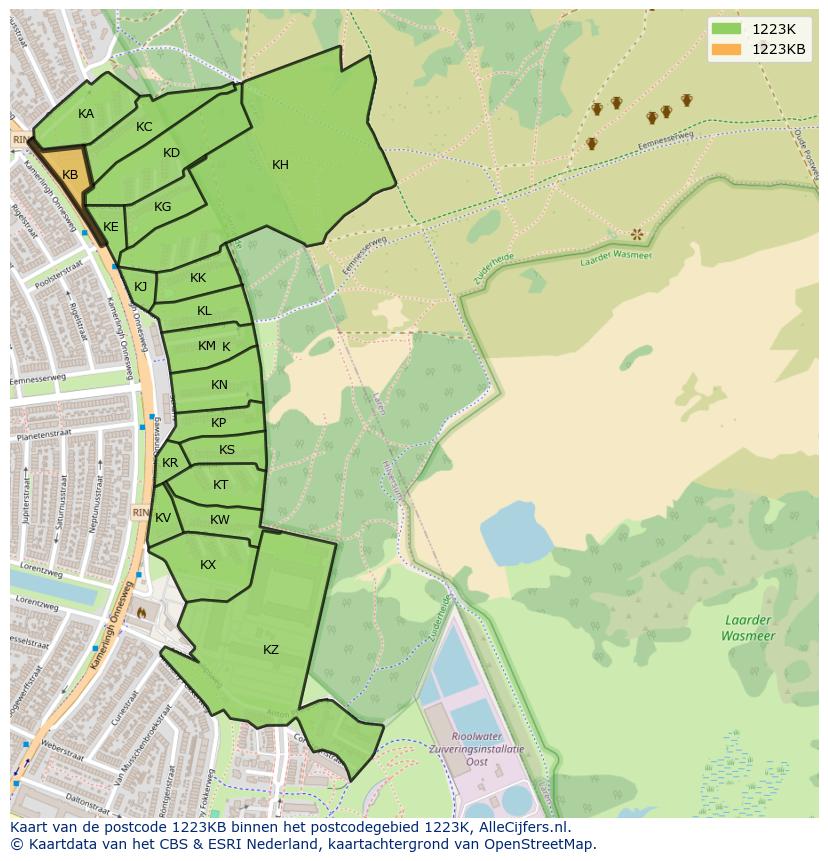 Afbeelding van het postcodegebied 1223 KB op de kaart.