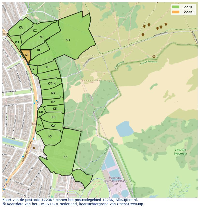 Afbeelding van het postcodegebied 1223 KE op de kaart.
