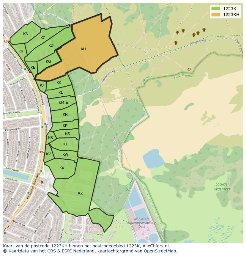 Afbeelding van het postcodegebied 1223 KH op de kaart.