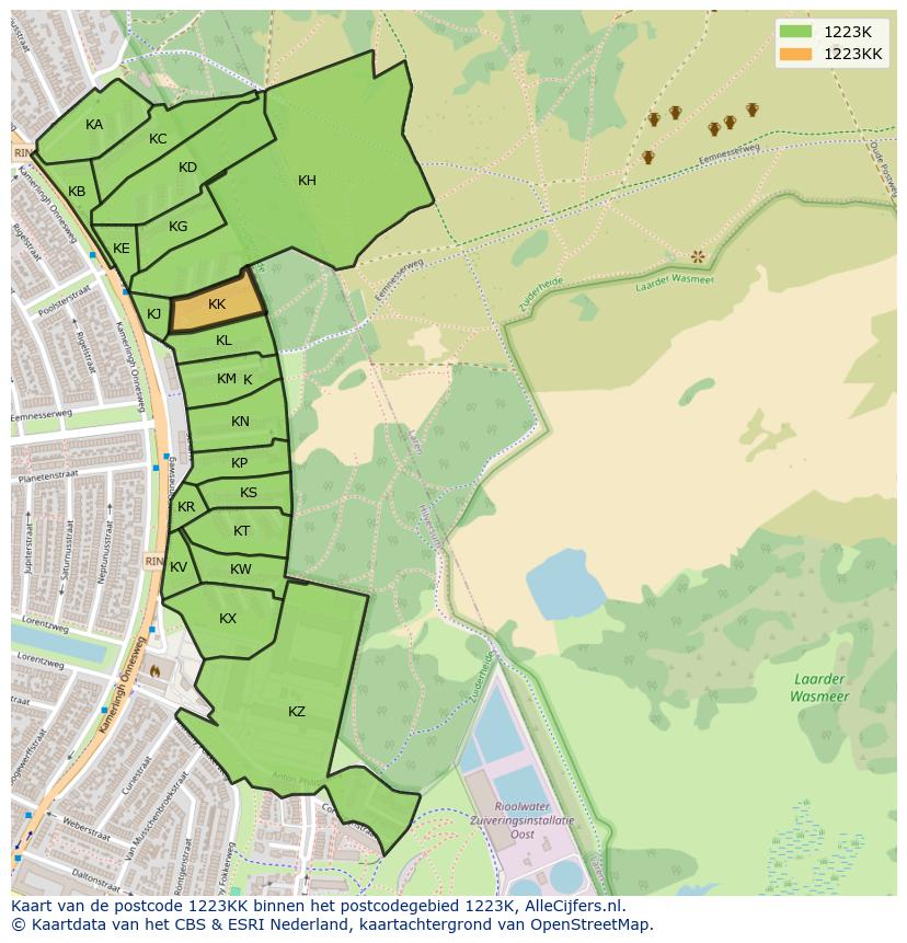Afbeelding van het postcodegebied 1223 KK op de kaart.