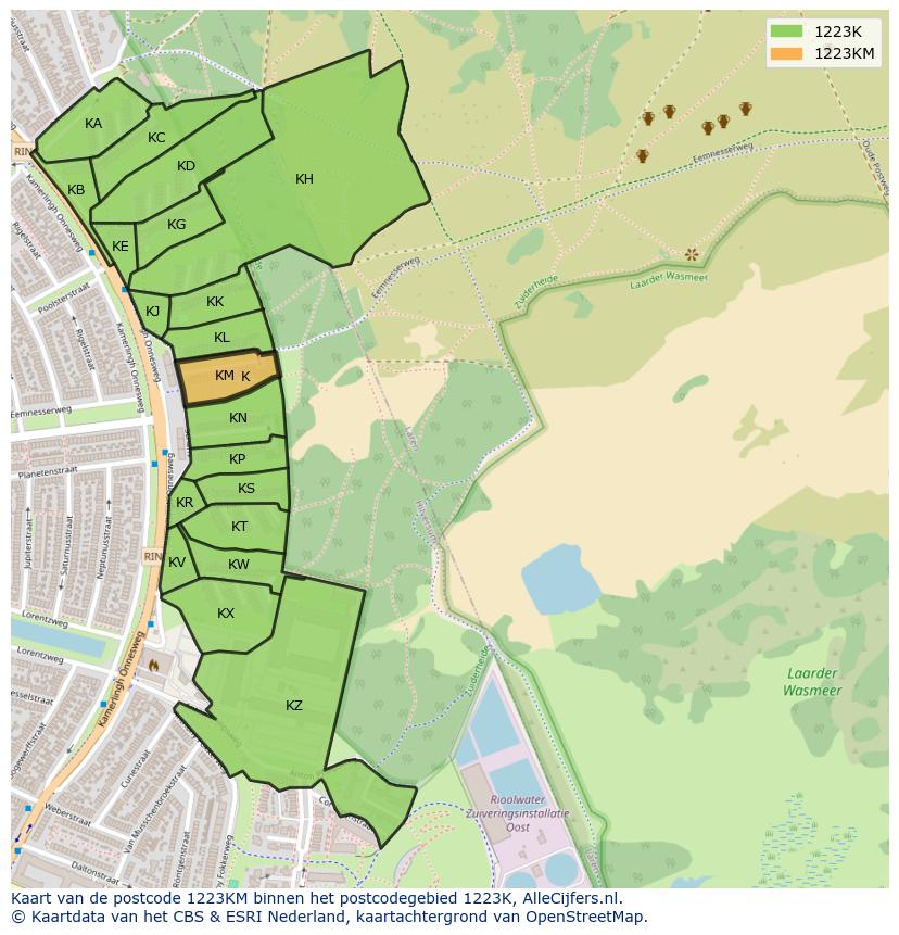 Afbeelding van het postcodegebied 1223 KM op de kaart.