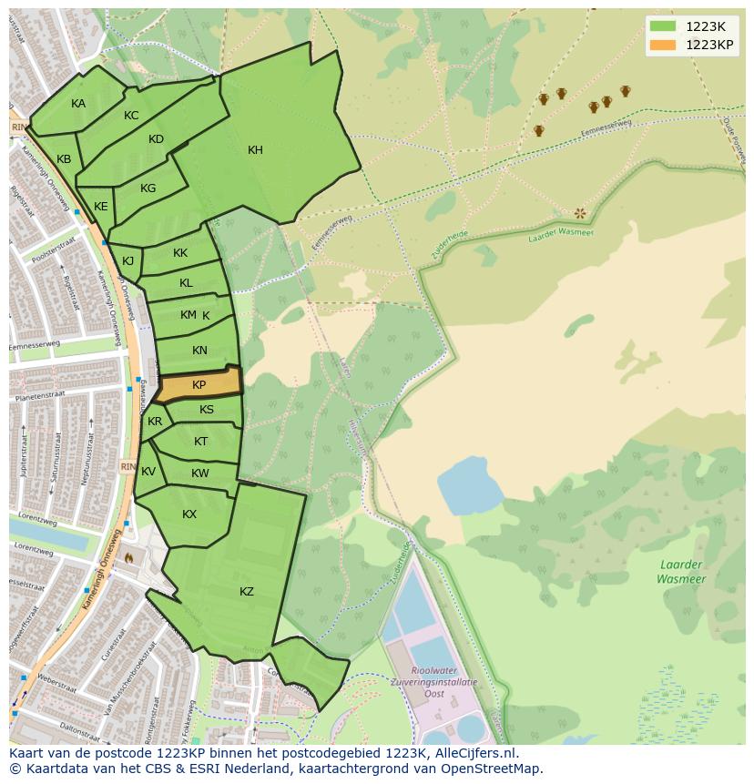 Afbeelding van het postcodegebied 1223 KP op de kaart.