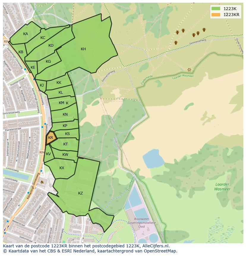 Afbeelding van het postcodegebied 1223 KR op de kaart.