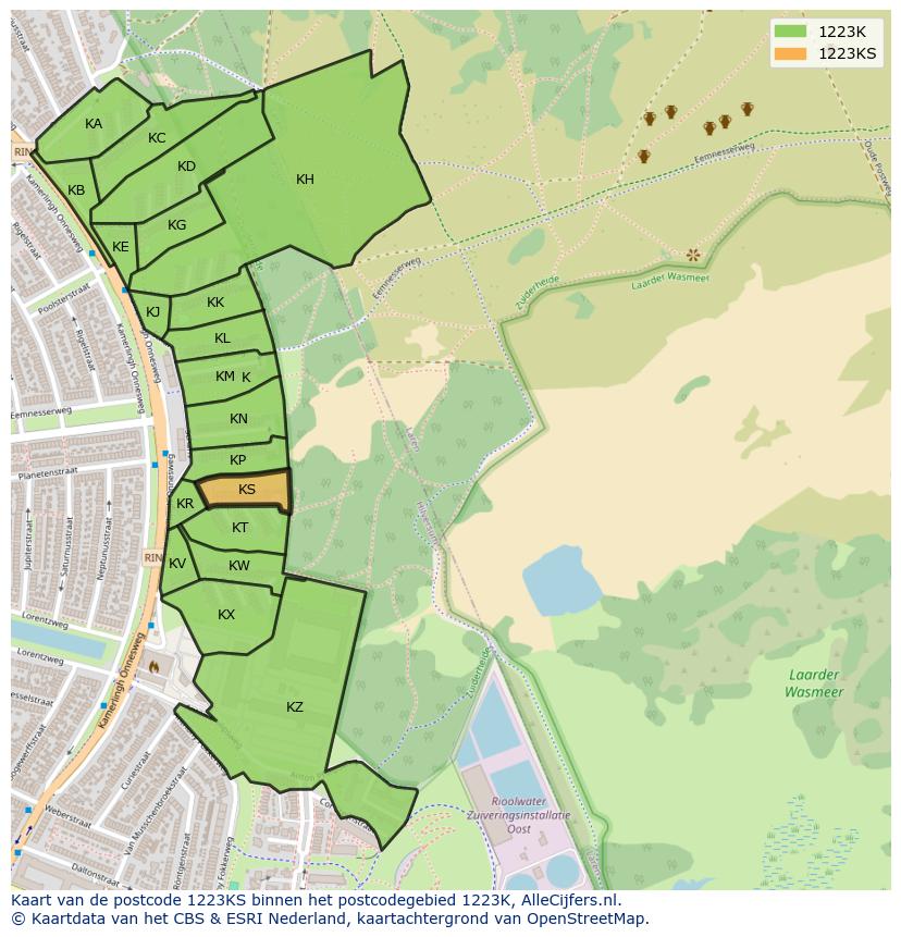 Afbeelding van het postcodegebied 1223 KS op de kaart.