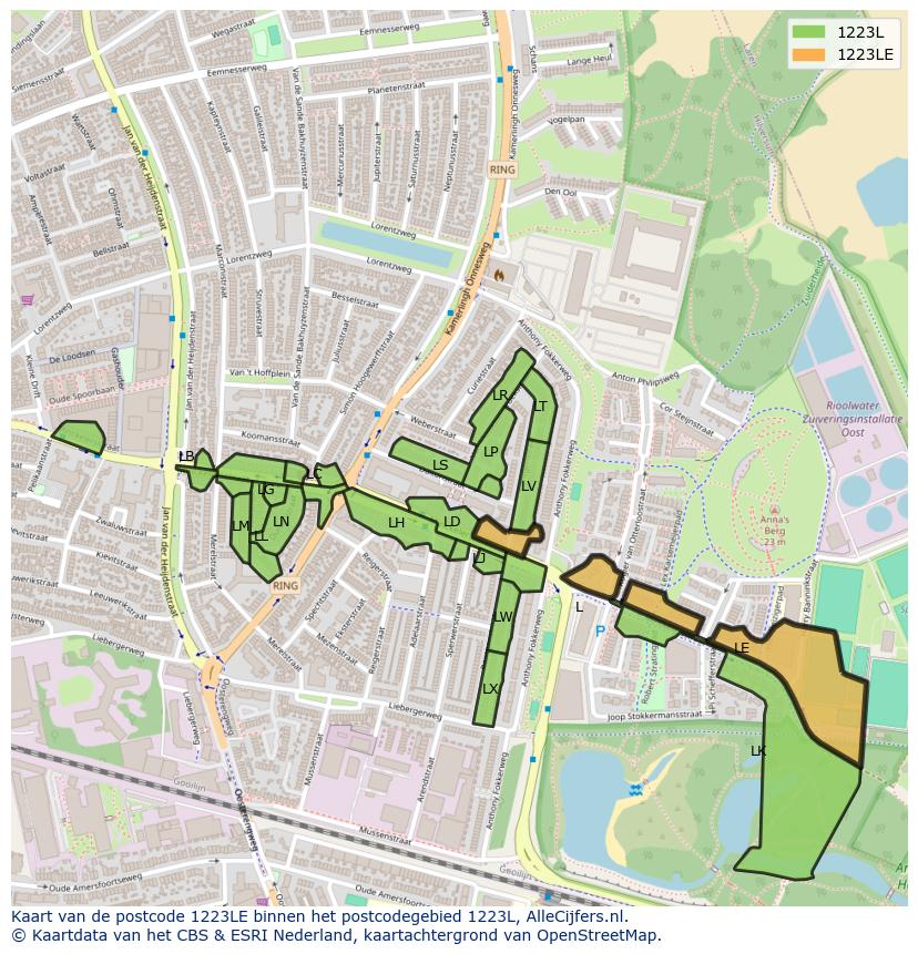 Afbeelding van het postcodegebied 1223 LE op de kaart.