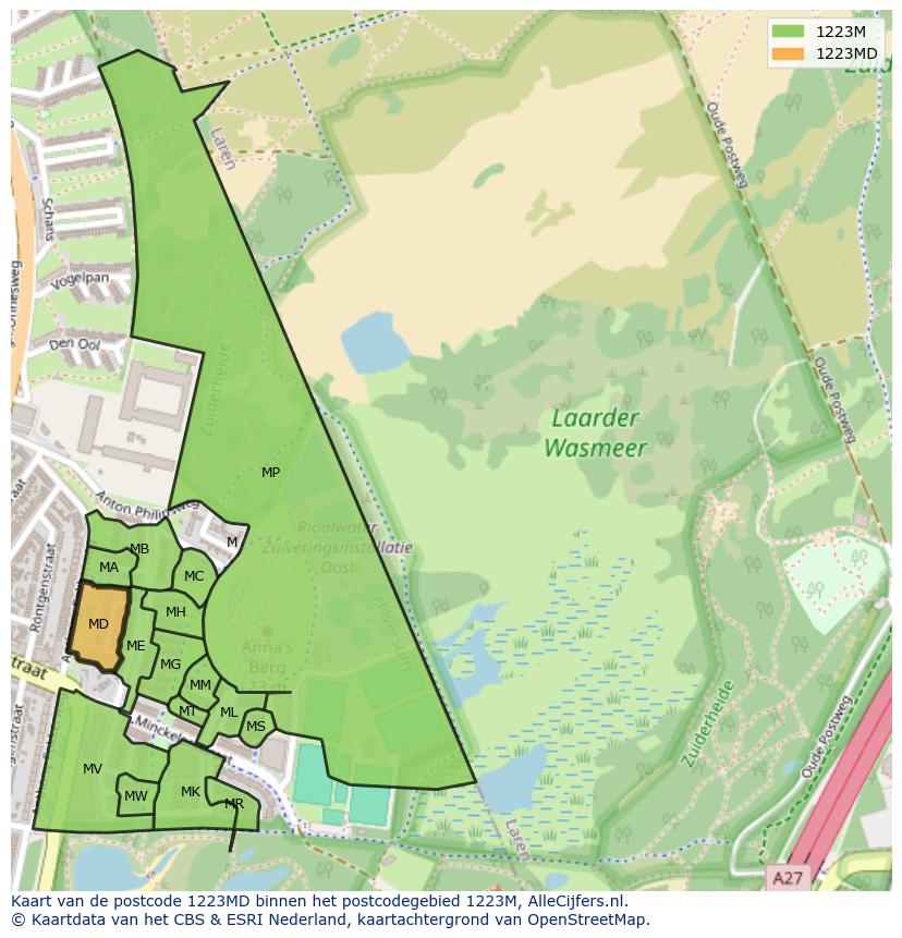 Afbeelding van het postcodegebied 1223 MD op de kaart.