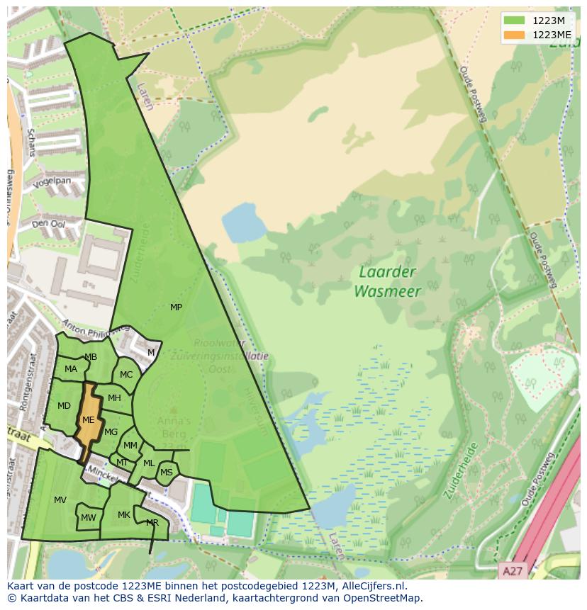 Afbeelding van het postcodegebied 1223 ME op de kaart.