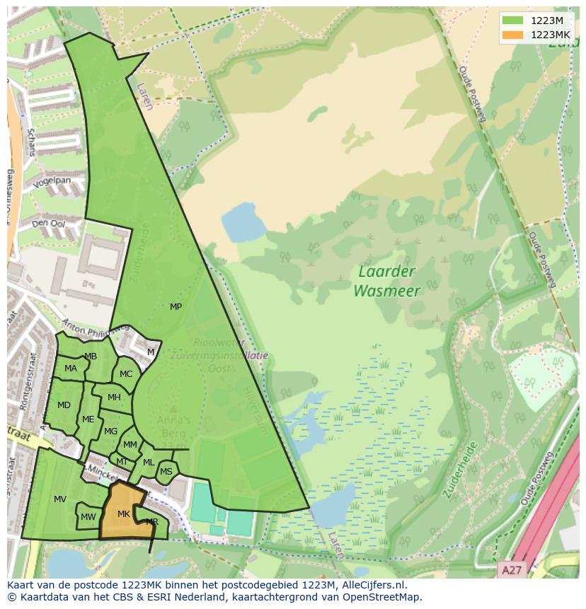 Afbeelding van het postcodegebied 1223 MK op de kaart.