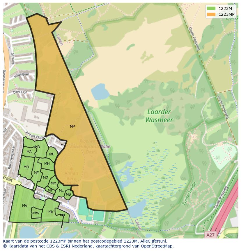 Afbeelding van het postcodegebied 1223 MP op de kaart.