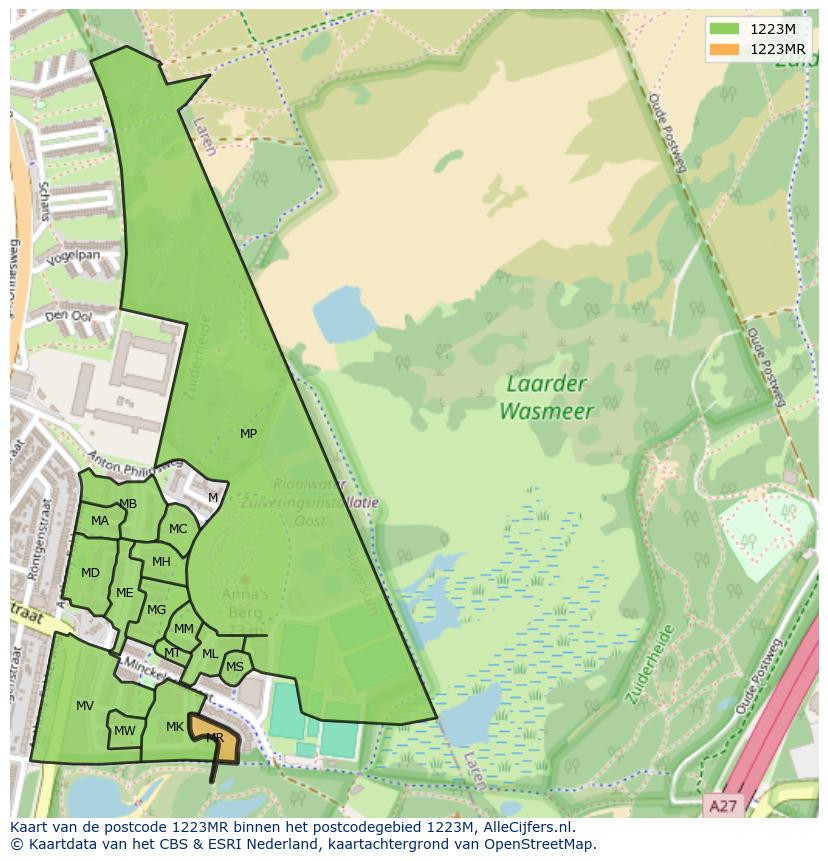 Afbeelding van het postcodegebied 1223 MR op de kaart.