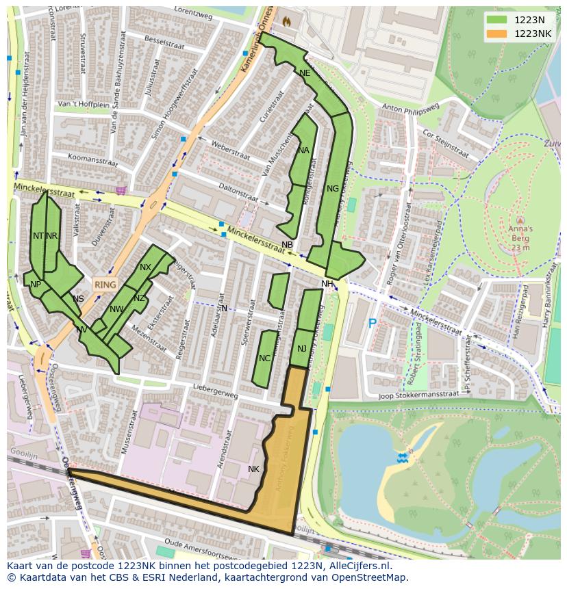 Afbeelding van het postcodegebied 1223 NK op de kaart.