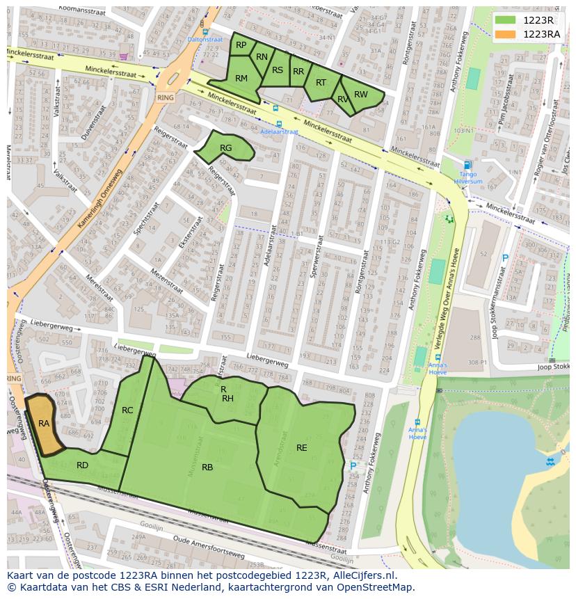 Afbeelding van het postcodegebied 1223 RA op de kaart.