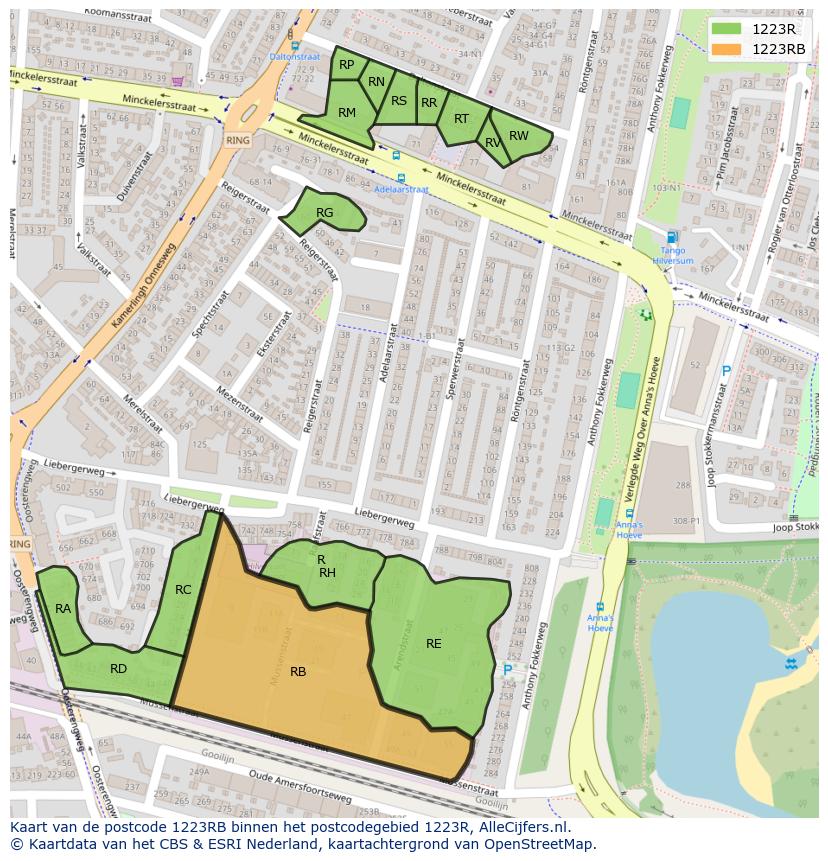 Afbeelding van het postcodegebied 1223 RB op de kaart.