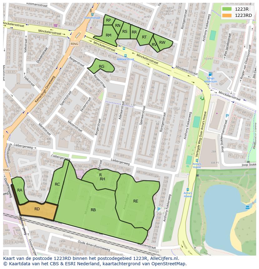 Afbeelding van het postcodegebied 1223 RD op de kaart.