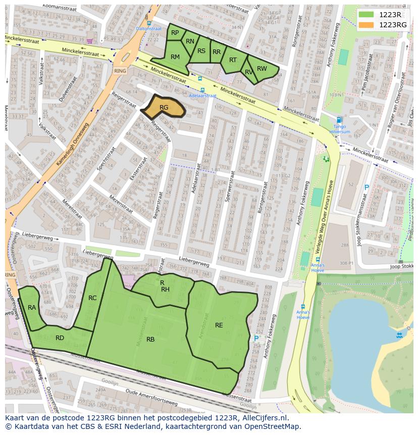 Afbeelding van het postcodegebied 1223 RG op de kaart.