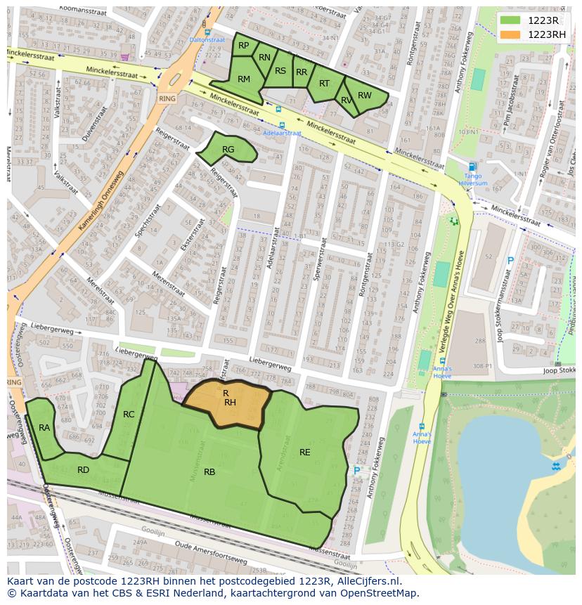 Afbeelding van het postcodegebied 1223 RH op de kaart.