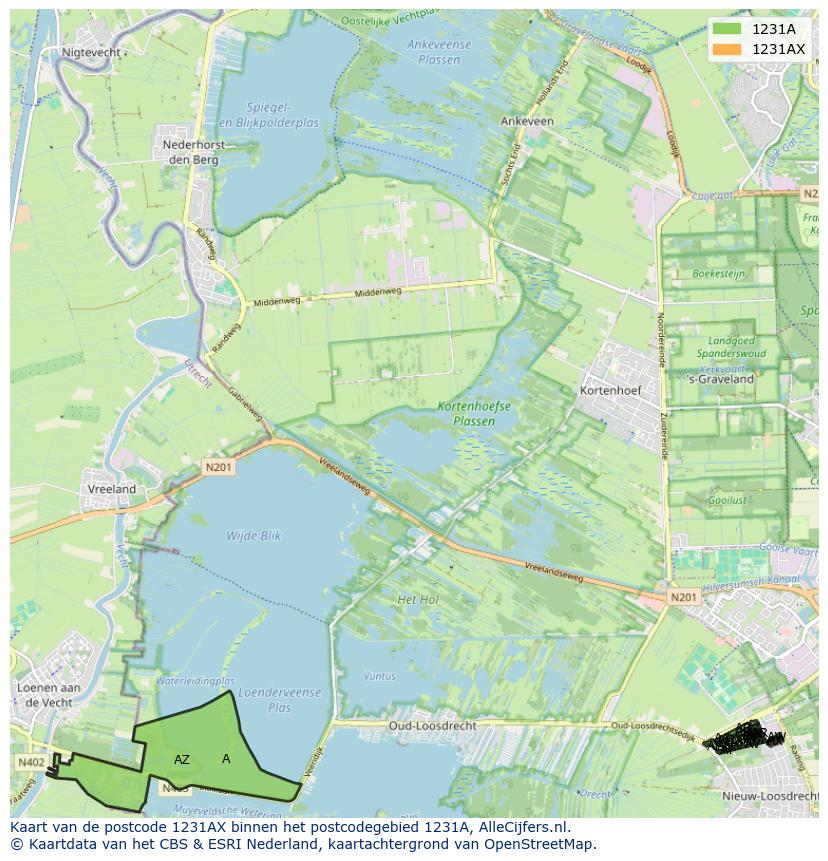 Afbeelding van het postcodegebied 1231 AX op de kaart.