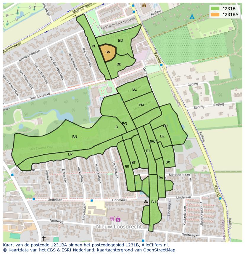 Afbeelding van het postcodegebied 1231 BA op de kaart.