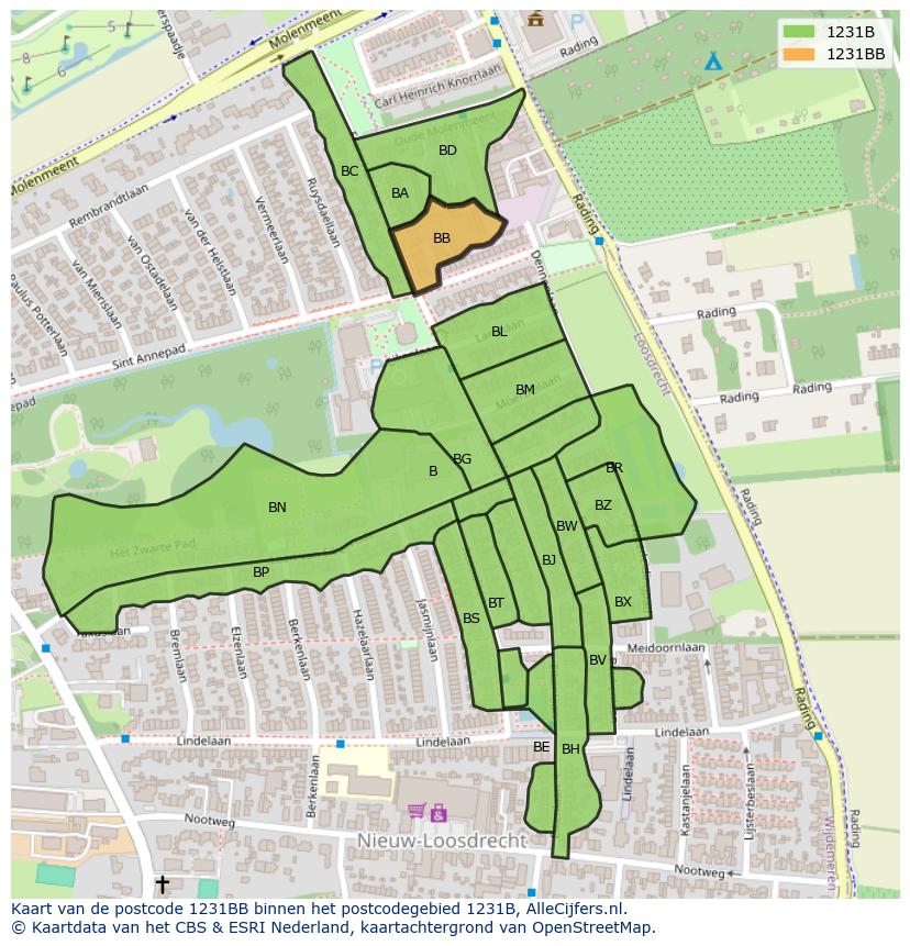 Afbeelding van het postcodegebied 1231 BB op de kaart.