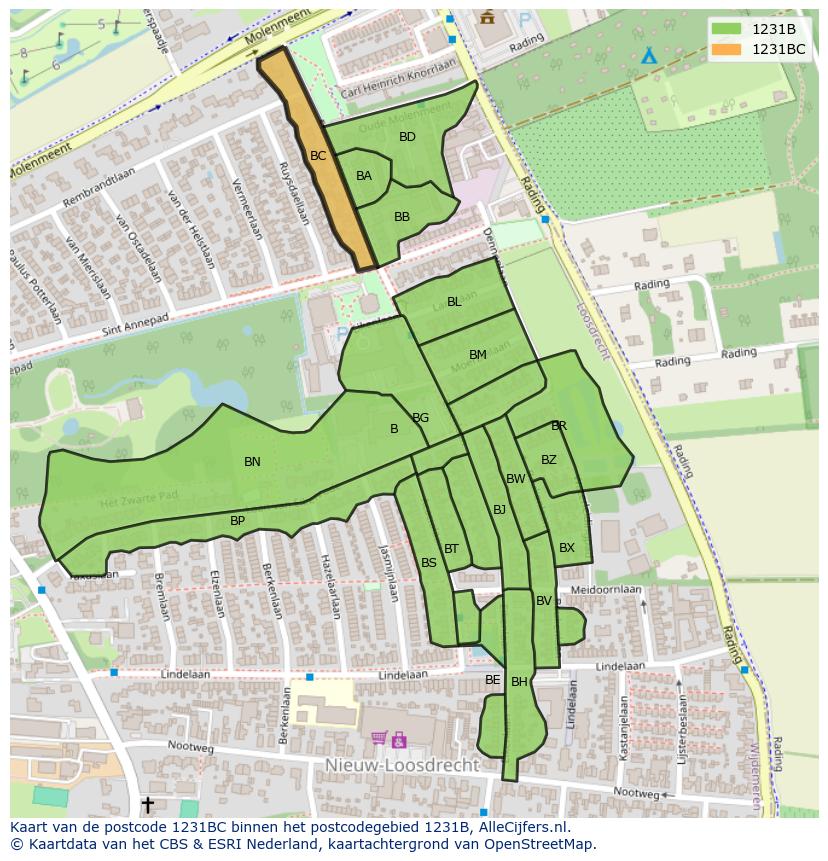 Afbeelding van het postcodegebied 1231 BC op de kaart.