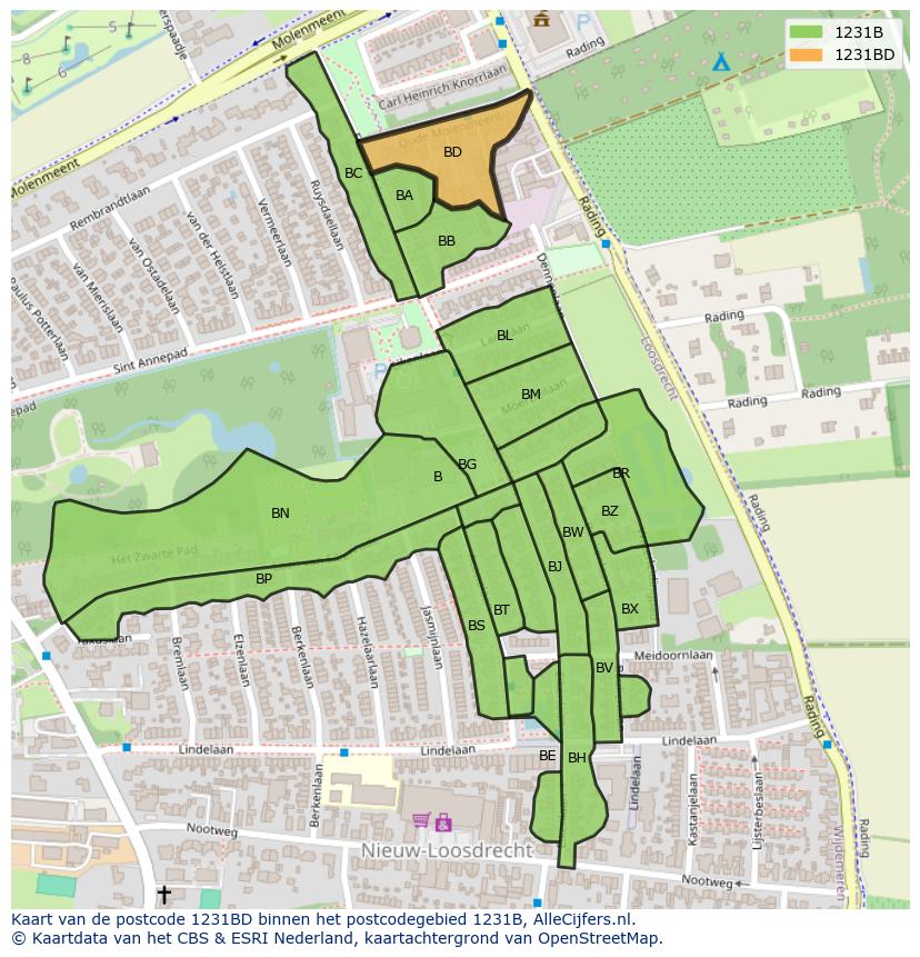 Afbeelding van het postcodegebied 1231 BD op de kaart.