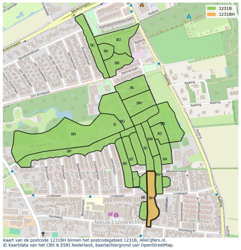 Afbeelding van het postcodegebied 1231 BH op de kaart.