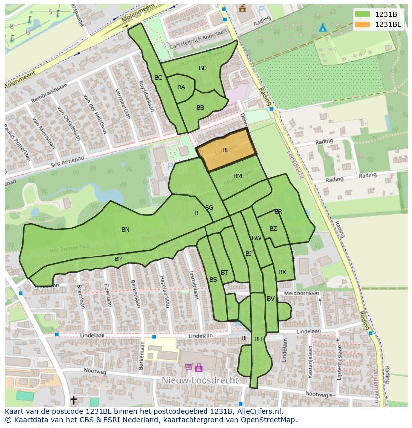 Afbeelding van het postcodegebied 1231 BL op de kaart.