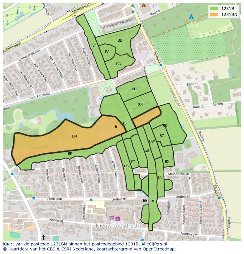 Afbeelding van het postcodegebied 1231 BN op de kaart.