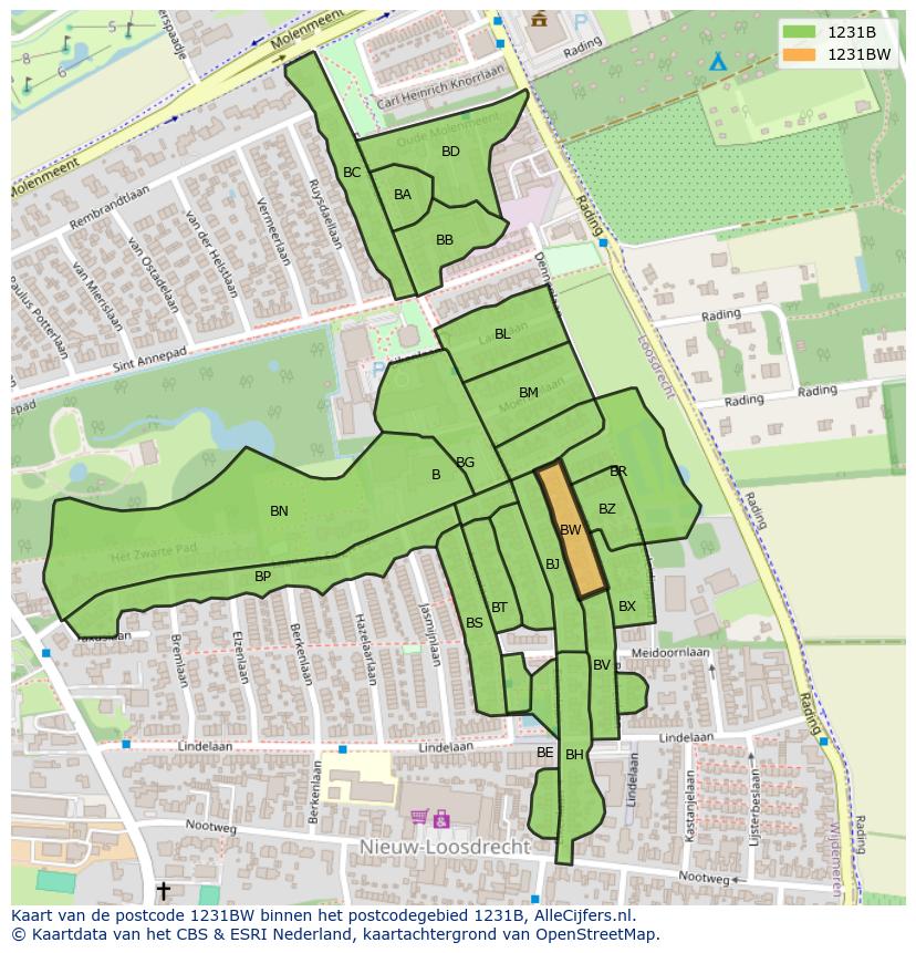 Afbeelding van het postcodegebied 1231 BW op de kaart.