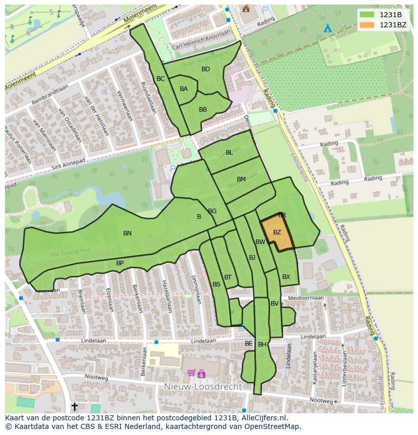 Afbeelding van het postcodegebied 1231 BZ op de kaart.