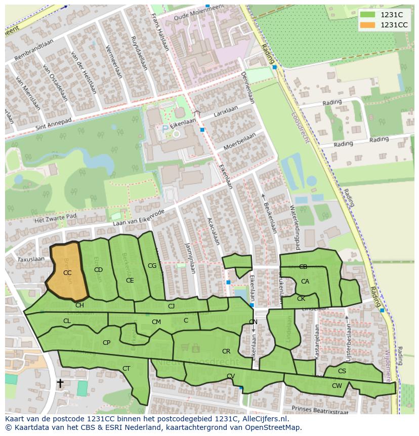 Afbeelding van het postcodegebied 1231 CC op de kaart.