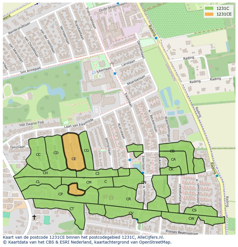 Afbeelding van het postcodegebied 1231 CE op de kaart.