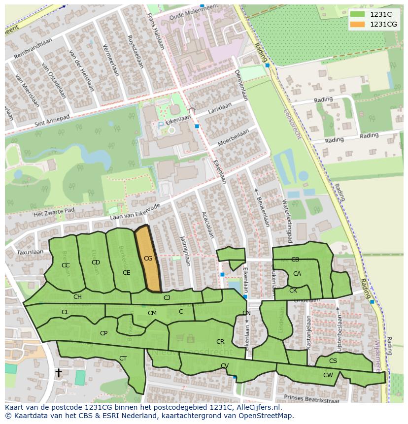 Afbeelding van het postcodegebied 1231 CG op de kaart.