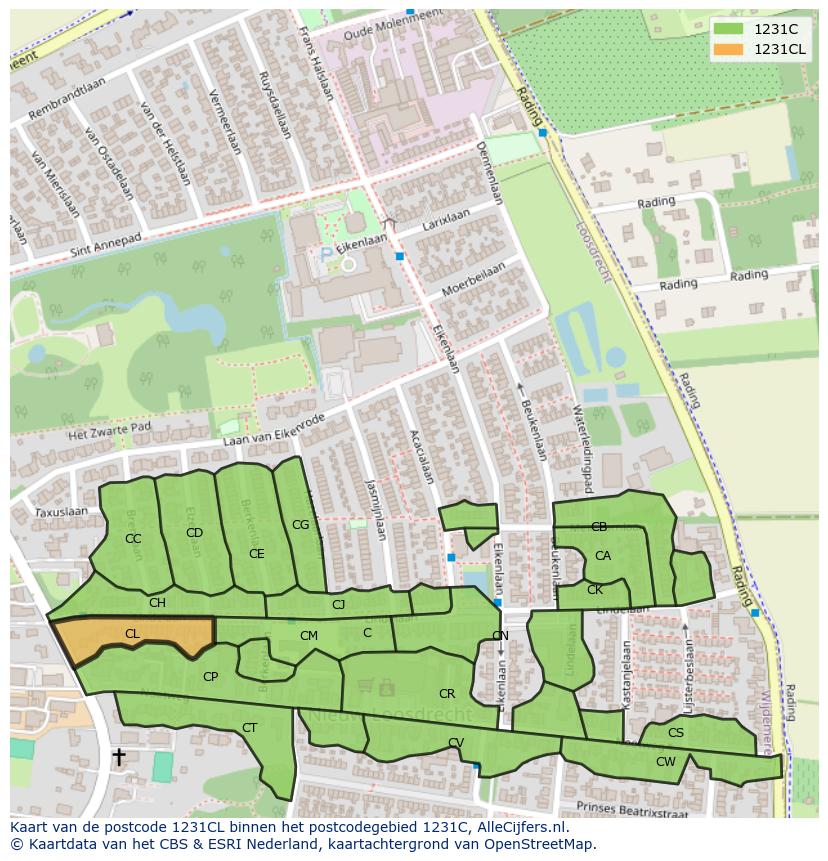 Afbeelding van het postcodegebied 1231 CL op de kaart.