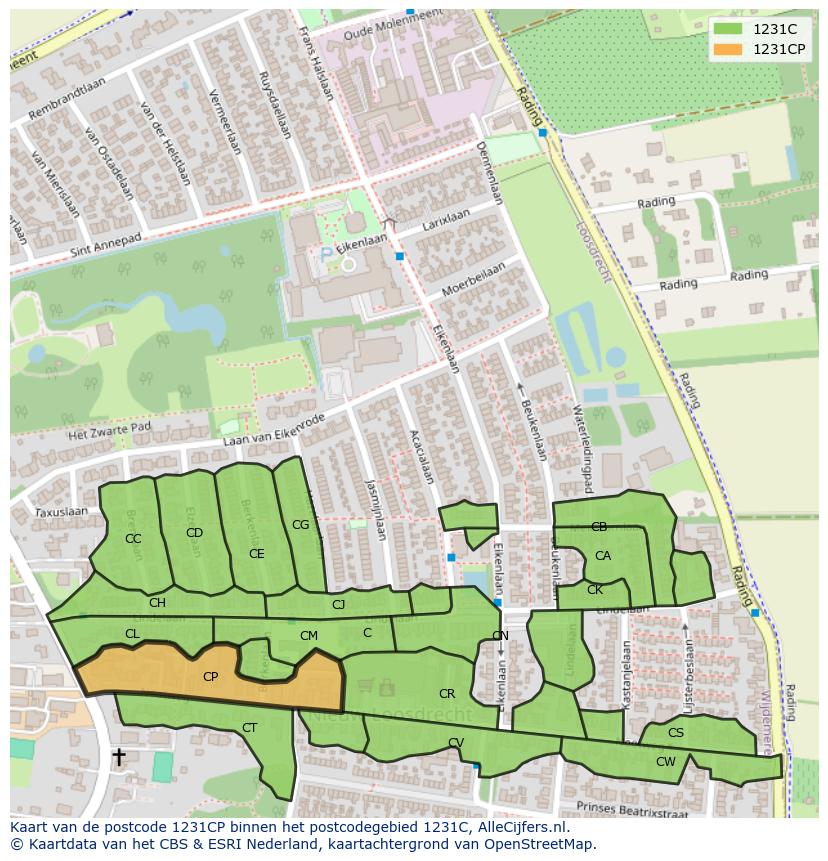 Afbeelding van het postcodegebied 1231 CP op de kaart.