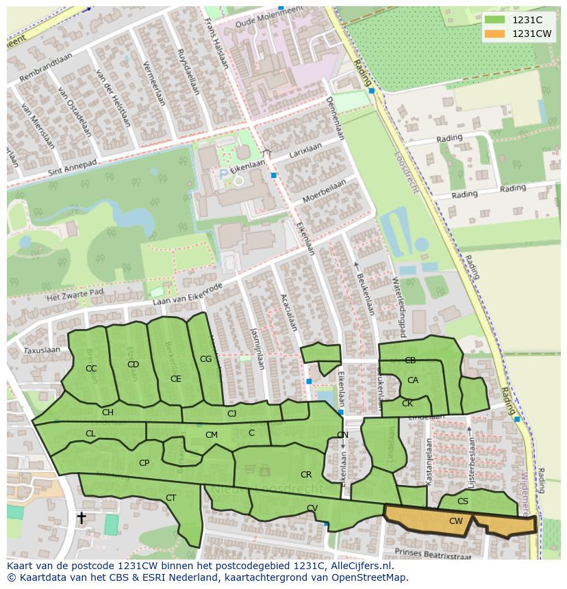 Afbeelding van het postcodegebied 1231 CW op de kaart.