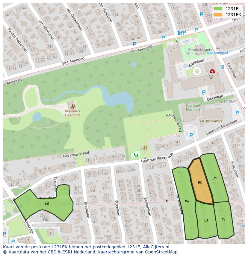 Afbeelding van het postcodegebied 1231 EK op de kaart.
