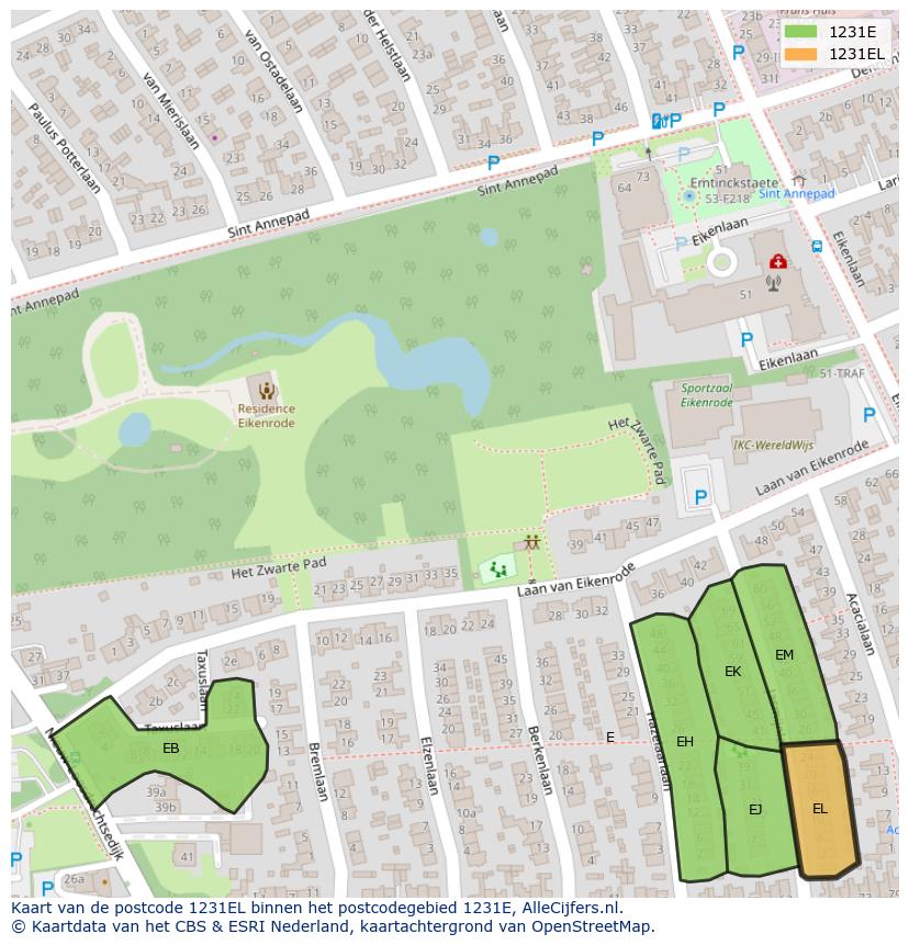 Afbeelding van het postcodegebied 1231 EL op de kaart.