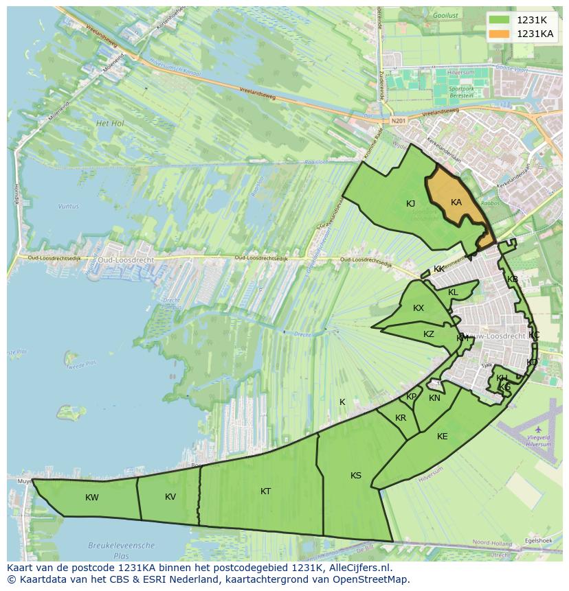 Afbeelding van het postcodegebied 1231 KA op de kaart.