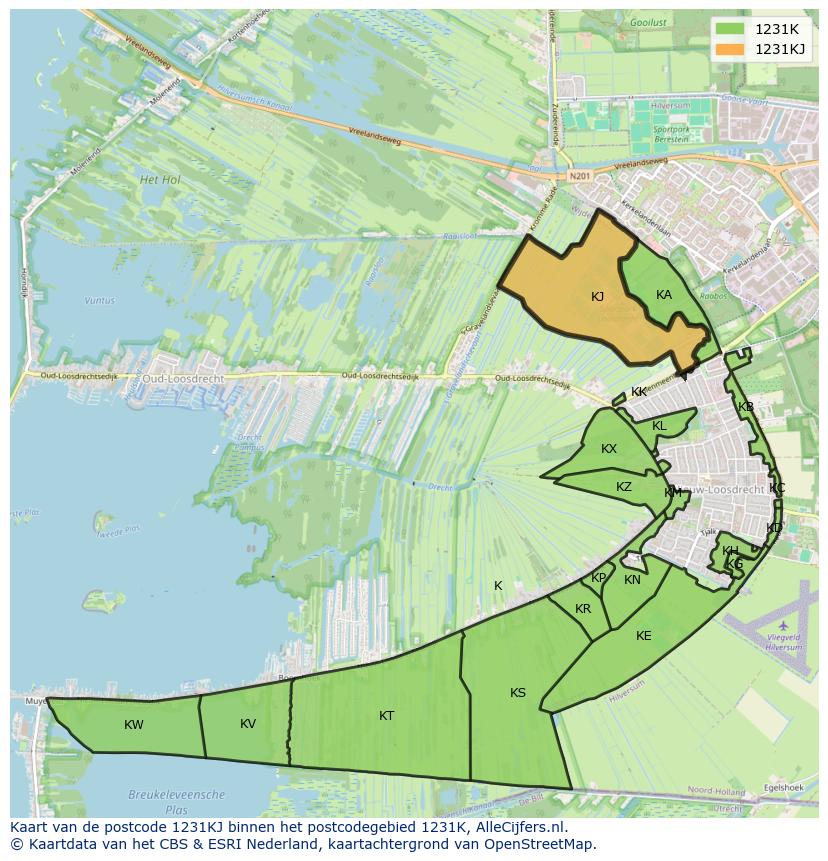 Afbeelding van het postcodegebied 1231 KJ op de kaart.